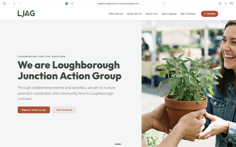 LJAG homepage showing the parent brand and signposts to the three project sites