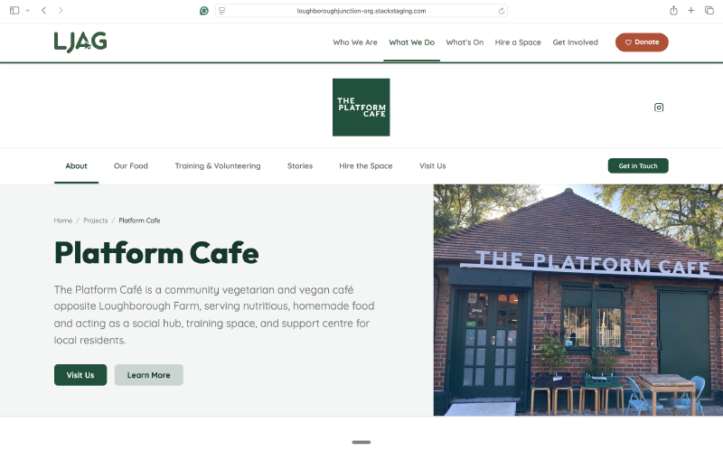 Loughborough Farm project page showing visiting information and current programmes