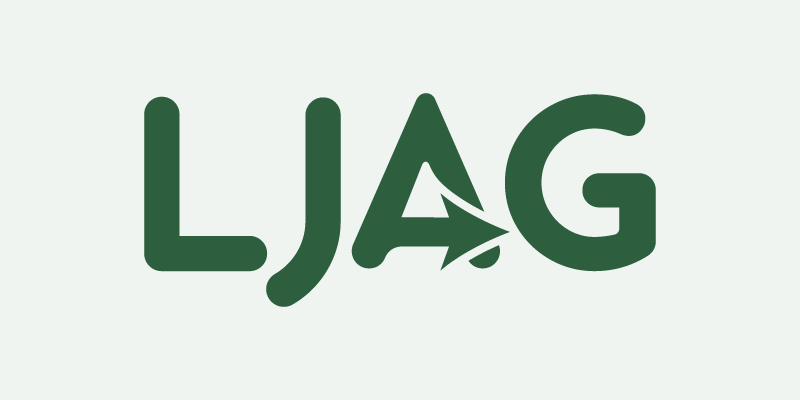 The new LJAG wordmark in Quicksand, with a small action arrow built into the letterforms